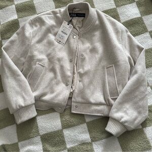 ZARA SOFT BOMBER JACKET ECRU NWT